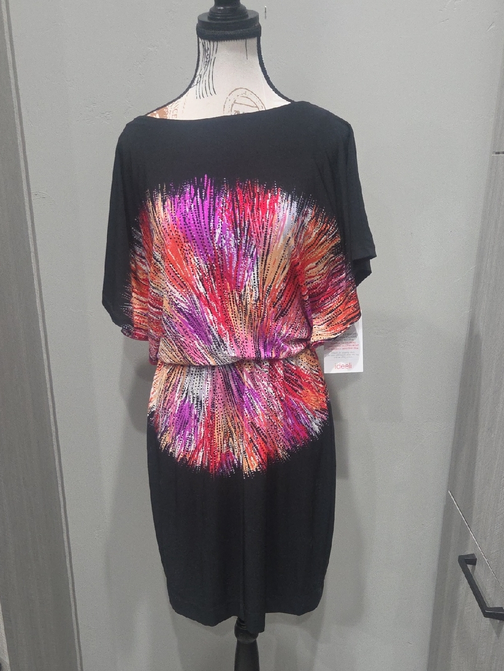 Maggy London Black Dress with Multicolor Burst Print